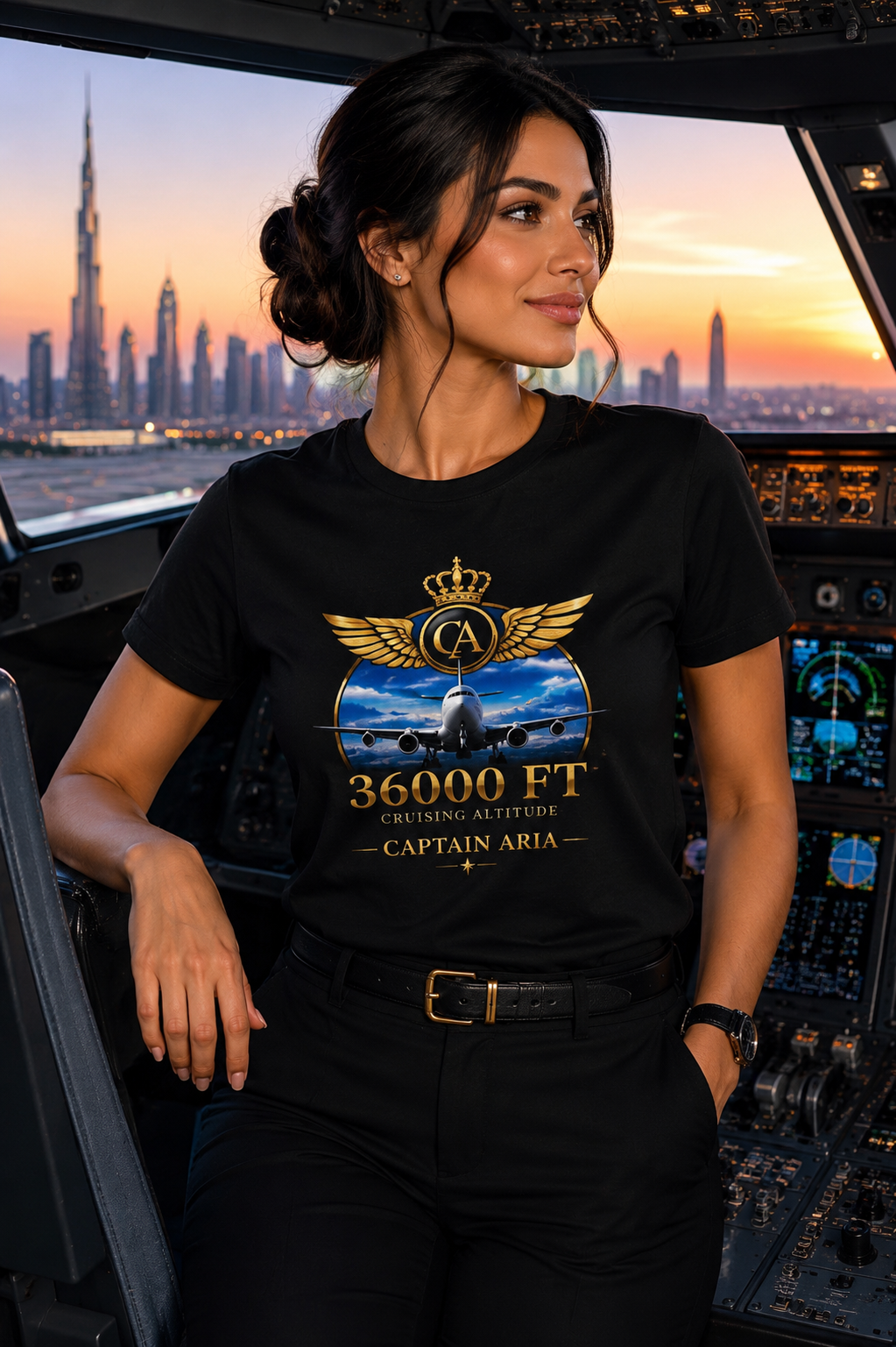 Captain Aria – Cruising at 36,000 FT Premium Unisex T-Shirt
