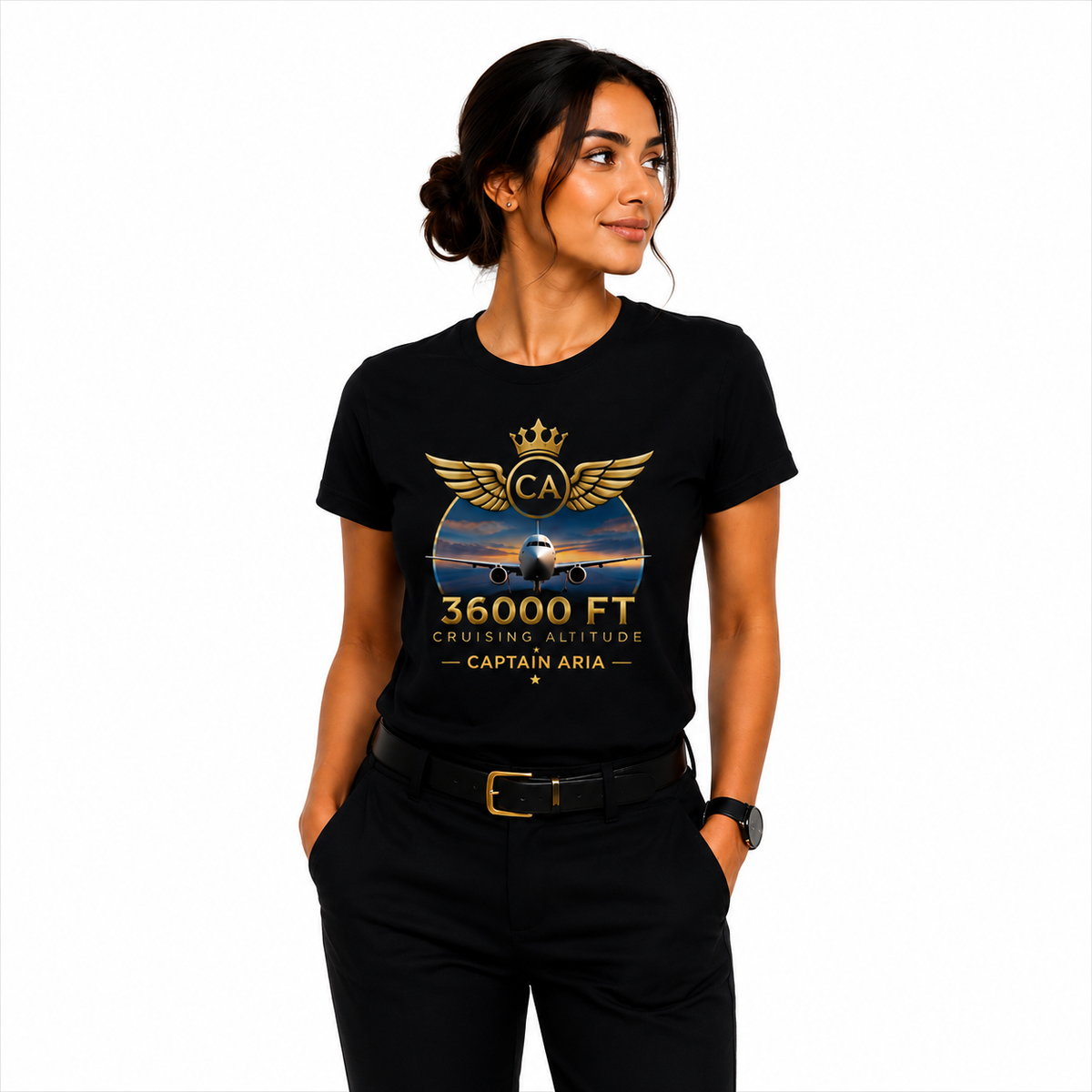 Captain Aria – Cruising at 36,000 FT Premium Unisex T-Shirt